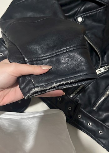 Siyah Deri Biker Ceket - Görsel 3