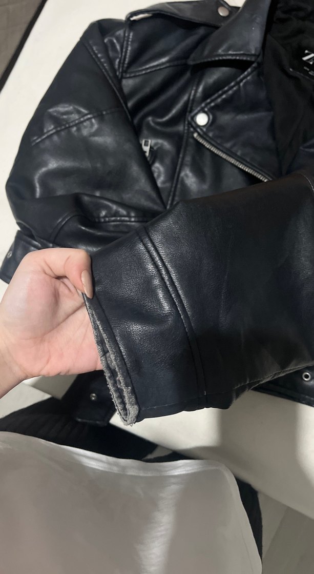 Siyah Deri Biker Ceket - Görsel 4