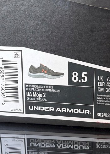 42 Beden Under Armour UA Mojo 2 Gri Erkek Spor Ayakkabı