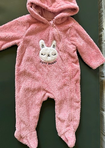 Pembe Kürklü Bebek Kız Tulumu 6-9 ay peluş tulum