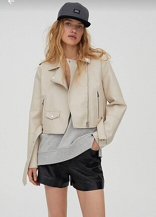 Pull and bear suni deri biker ceket