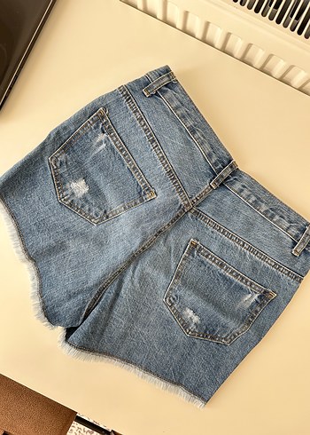 Kadın Mavi Bol Kesim Mini Denim Şort - Görsel 2