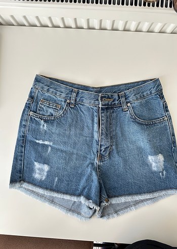 Kadın Mavi Bol Kesim Mini Denim Şort - Görsel 3