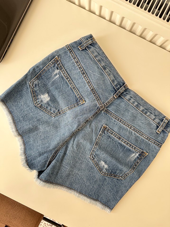 Kadın Mavi Bol Kesim Mini Denim Şort - Görsel 2
