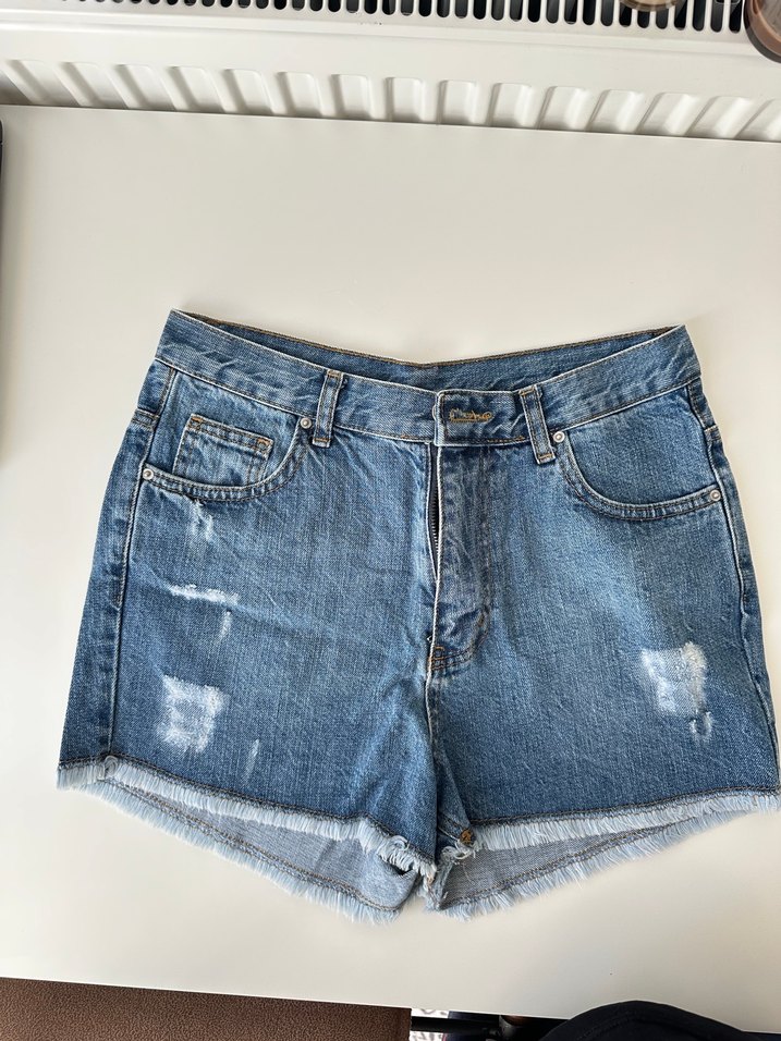 Kadın Mavi Bol Kesim Mini Denim Şort - Görsel 3