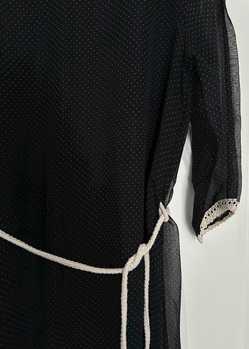 Beyaz Kemerli Siyah Midi Elbise - Görsel 3