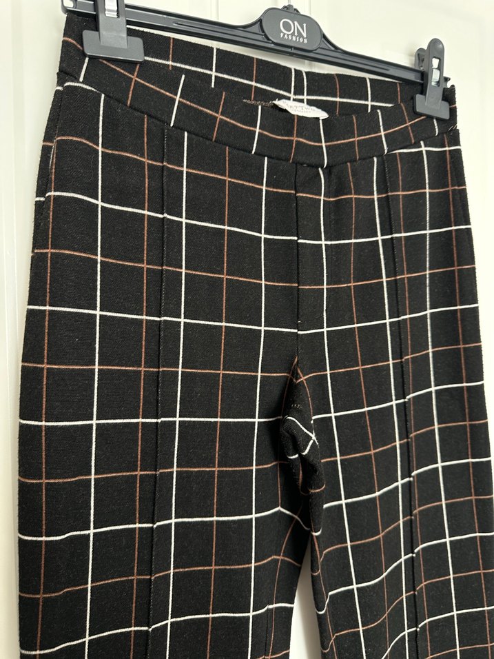 Kahverengi Ekose Kadın Kumaş Pantolon - Görsel 2