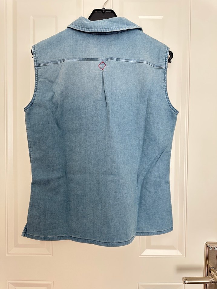 Düğmeli Kot Kolsuz Gömlek - Görsel 4