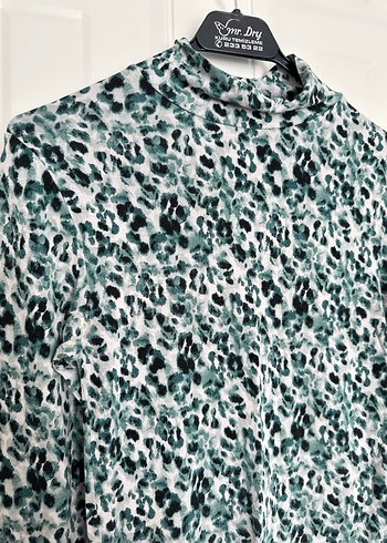 Yeşil Gri Bağlama Desenli Uzun Kollu Triko Bluz - Görsel 2