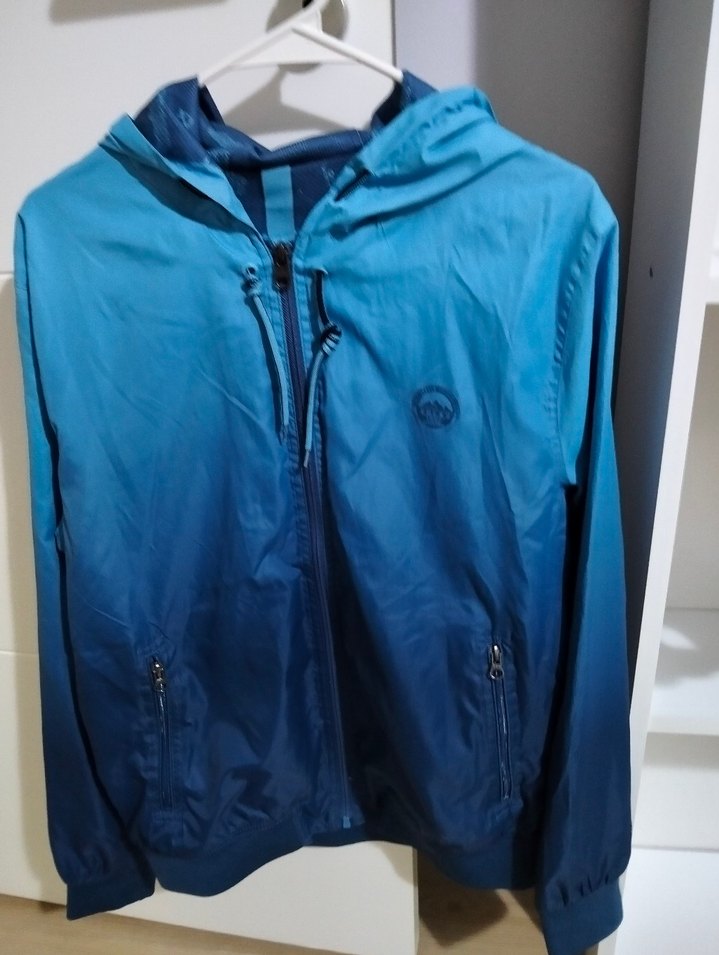 Erkek Mavi Bağlama Desenli Fermuarlı Yağmurluk - Görsel 3