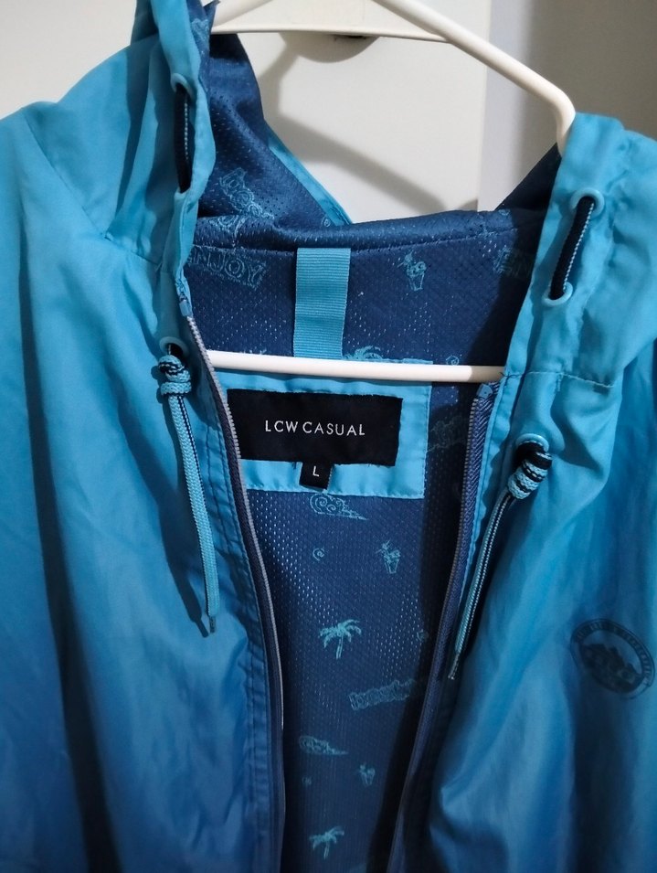 Erkek Mavi Bağlama Desenli Fermuarlı Yağmurluk - Görsel 2