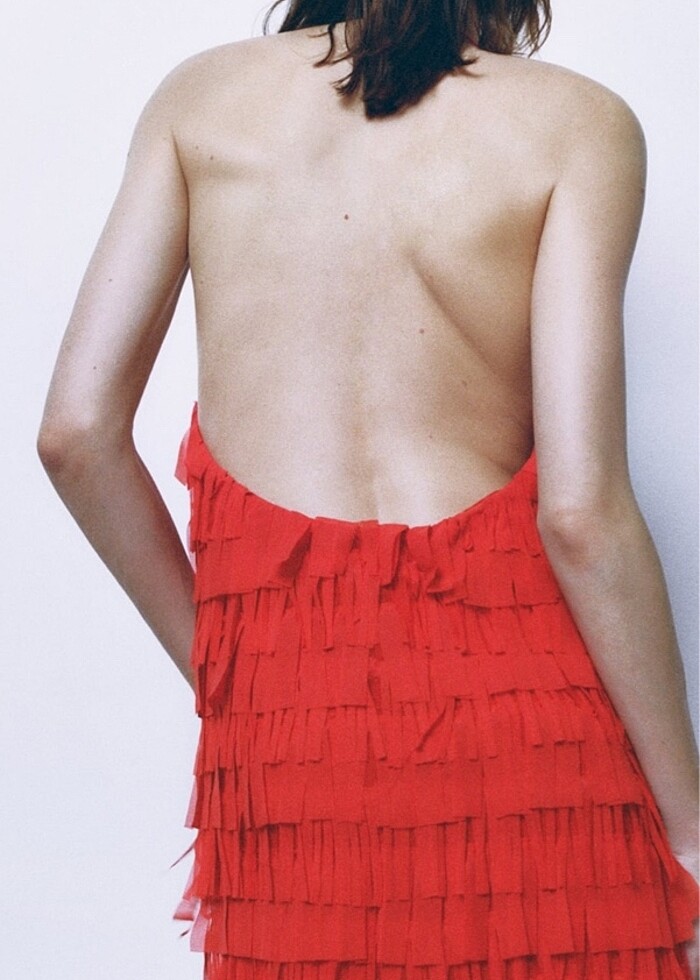 Zara After Kırmızı & Nar Çiçeği Elbise - Görsel 4