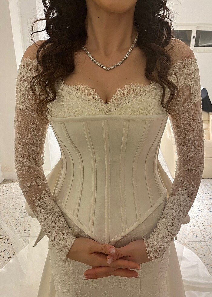 Özel Dikim Lez Fransız Dantel Balık Gelinlik - Görsel 3