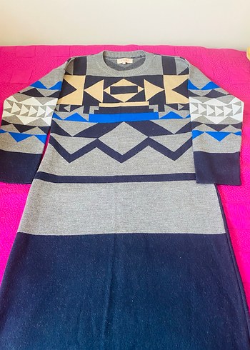 Bohem Desenli Uzun Kollu Triko Elbise - Görsel 3