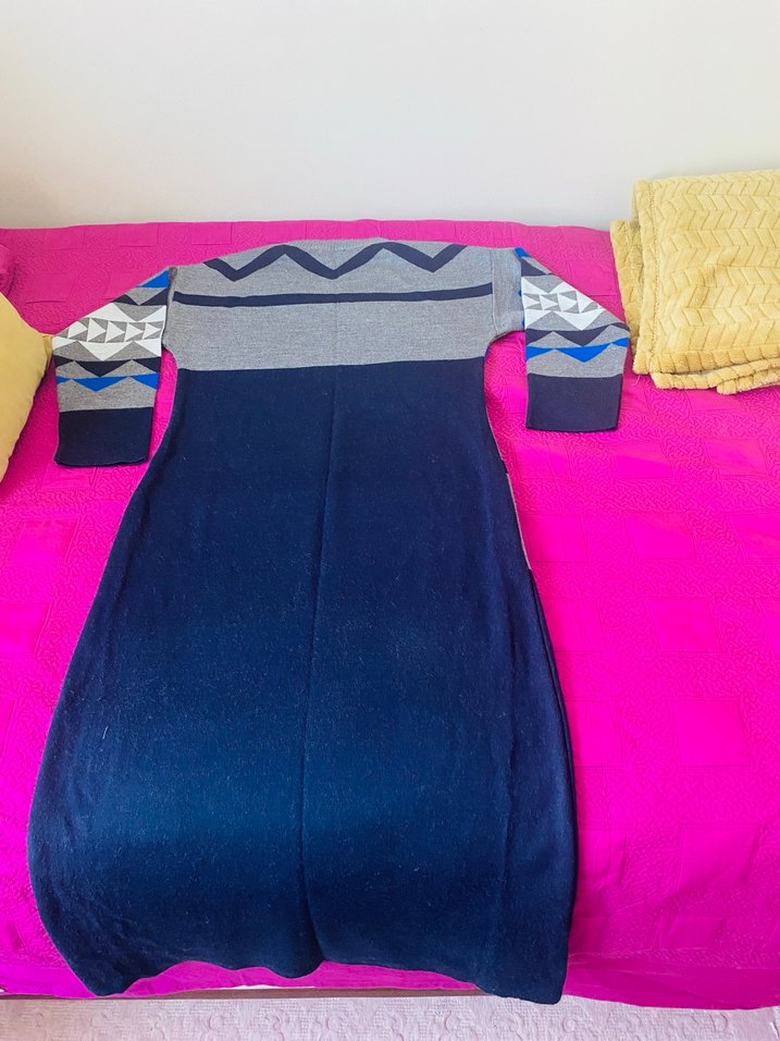 Bohem Desenli Uzun Kollu Triko Elbise - Görsel 2