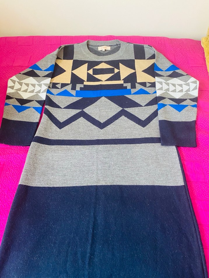 Bohem Desenli Uzun Kollu Triko Elbise - Görsel 3