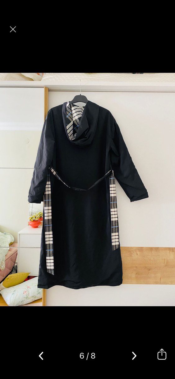 Kadın Ekoseli Uzun Kollu çift taraflı yağmurluk - Görsel 3