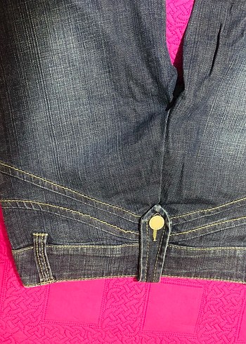 Düğmeli Mavi Midi Denim Kadın Kot Pantolon - Görsel 4