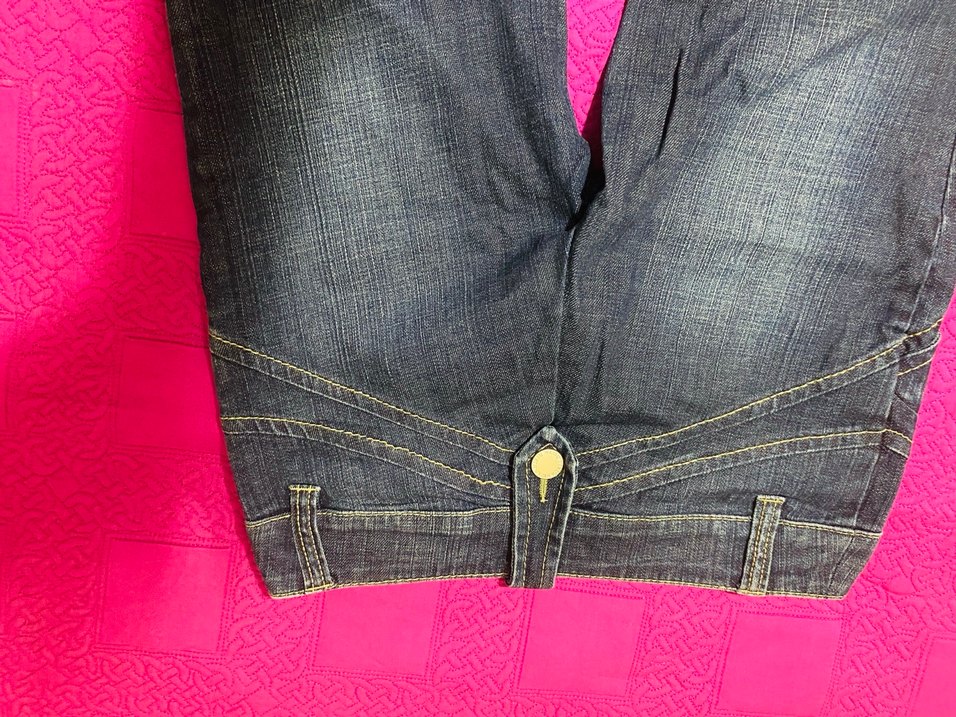 Düğmeli Mavi Midi Denim Kadın Kot Pantolon - Görsel 4