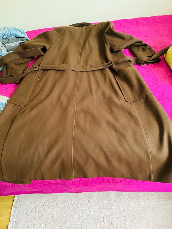 Düğmeli Kahverengi Uzun Kadın Kaban - Görsel 3