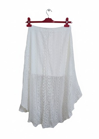 Beyaz Nakışlı Uzun Bohem Etek - Görsel 2