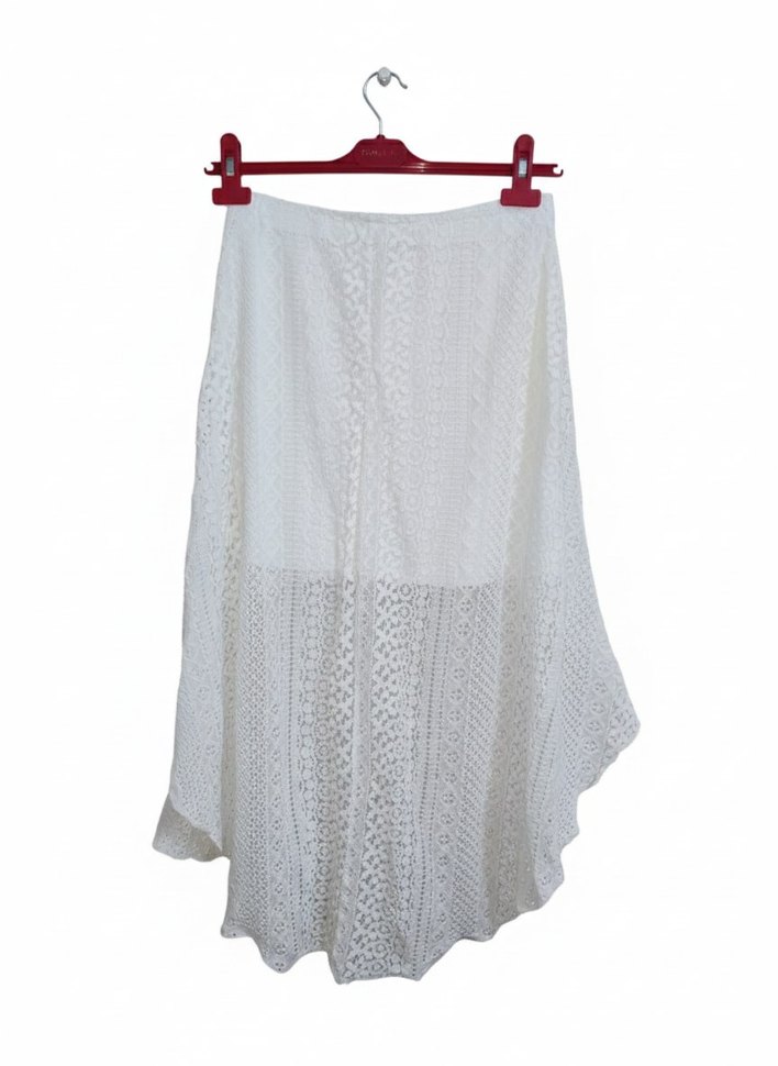 Beyaz Nakışlı Uzun Bohem Etek - Görsel 2