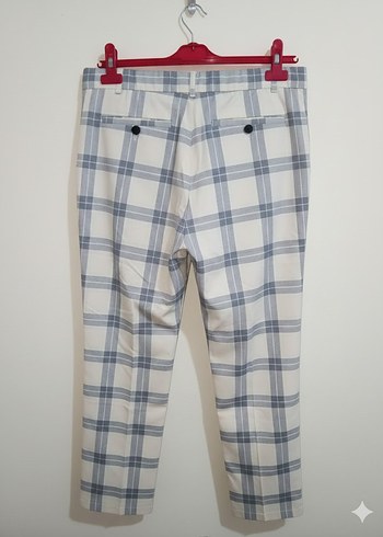 Düğmeli Ekose Desenli Kadın Kumaş Pantolon - Görsel 2