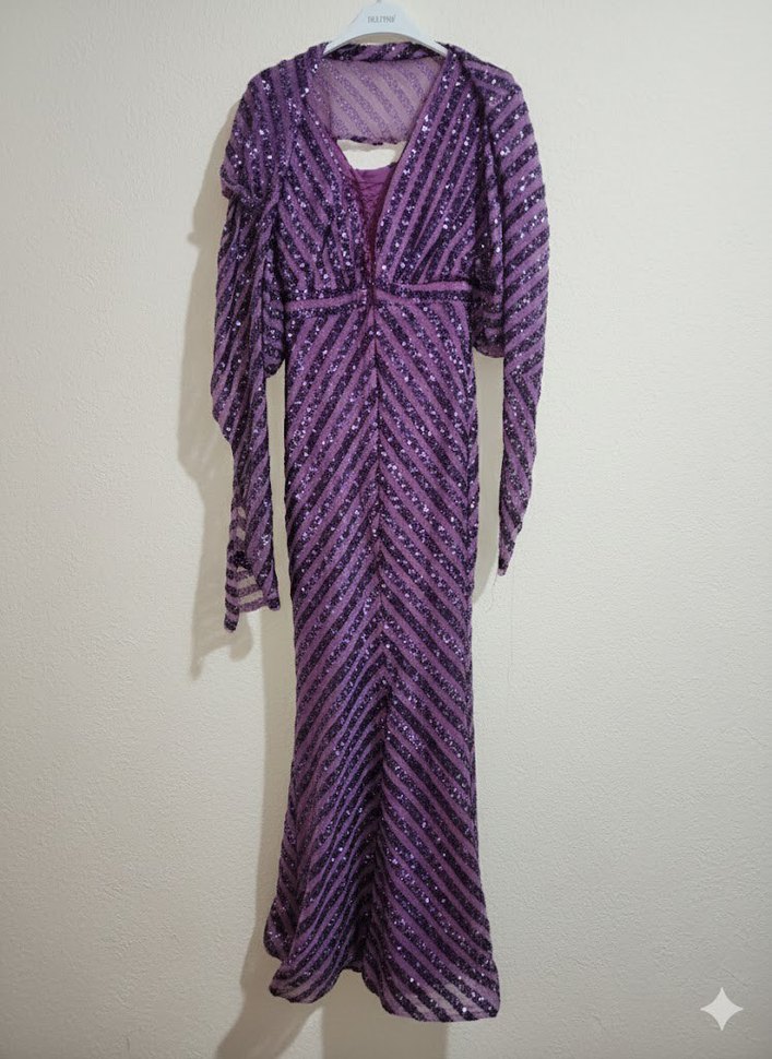 Mor Drapeli Uzun Bohem Elbise - Görsel 2