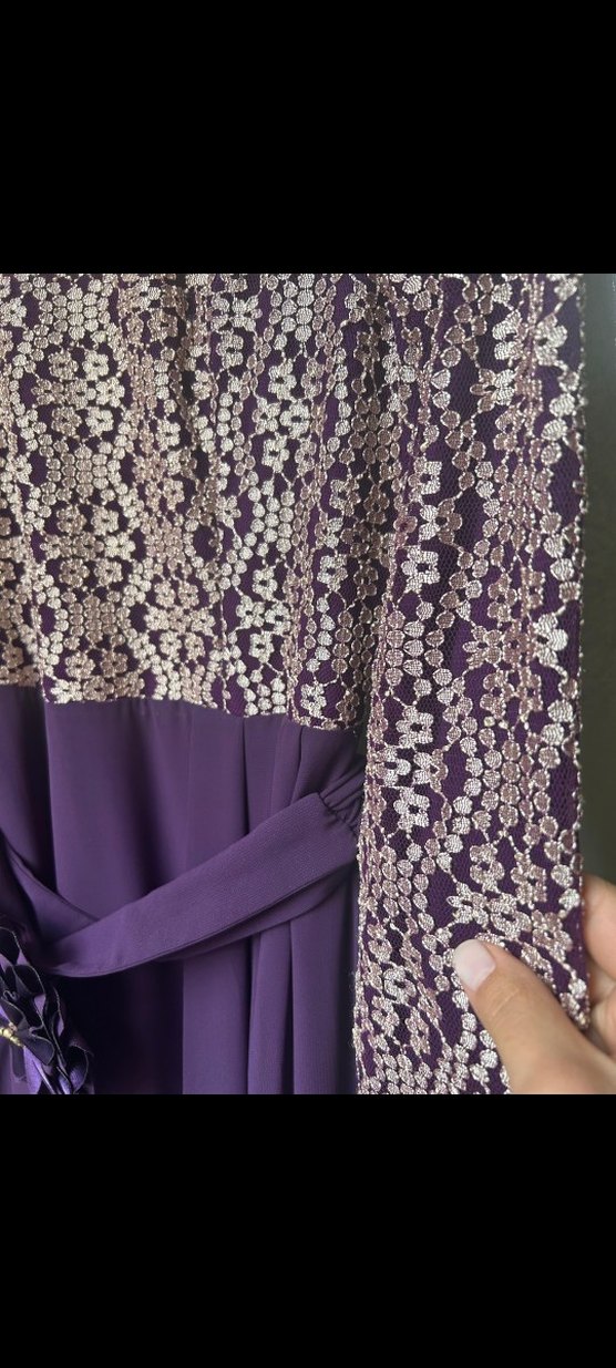 Mor Uzun Dantel Detaylı Kadın Elbise - Görsel 4