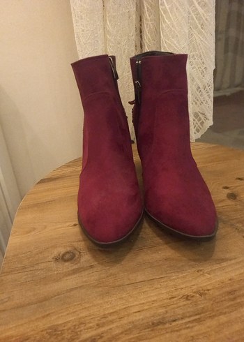 Bordo Süet Yüksek Topuklu Kadın Bot - Görsel 2