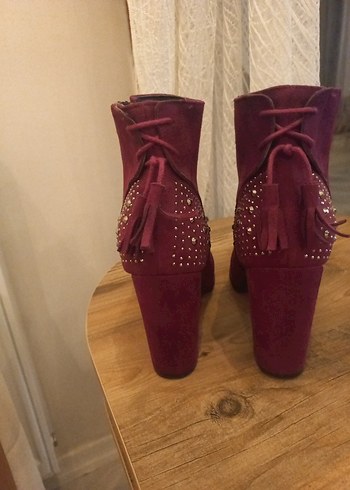 Bordo Süet Yüksek Topuklu Kadın Bot - Görsel 3