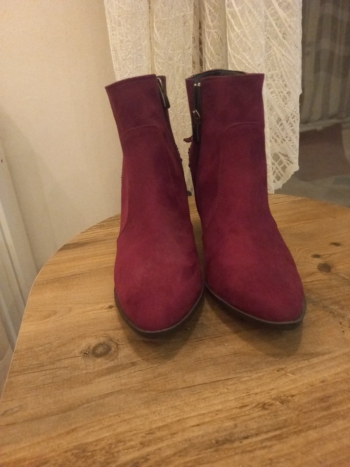 Bordo Süet Yüksek Topuklu Kadın Bot - Görsel 2