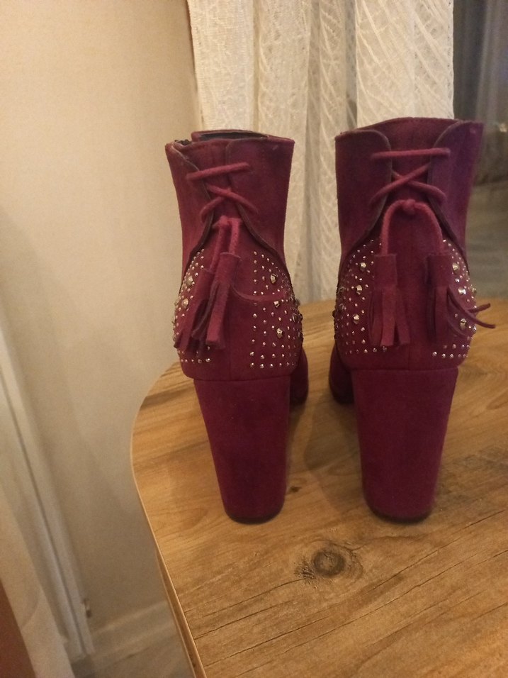 Bordo Süet Yüksek Topuklu Kadın Bot - Görsel 3