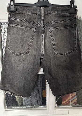 Gri Bağcıklı Salaş Mini Denim Şort (unisex) - Görsel 2