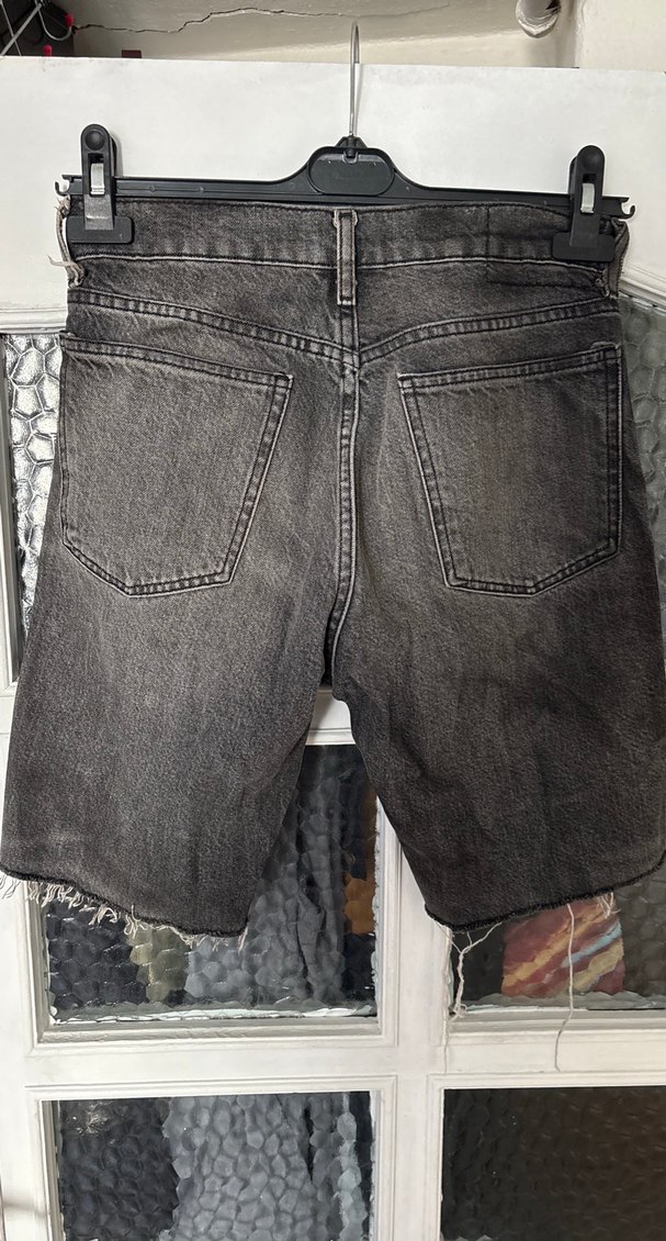 Gri Bağcıklı Salaş Mini Denim Şort (unisex) - Görsel 2