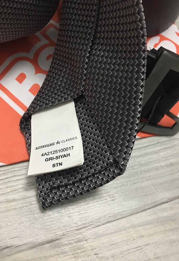 Gri Dokulu Erkek Kravat 130 cm kemer set - Görsel 2