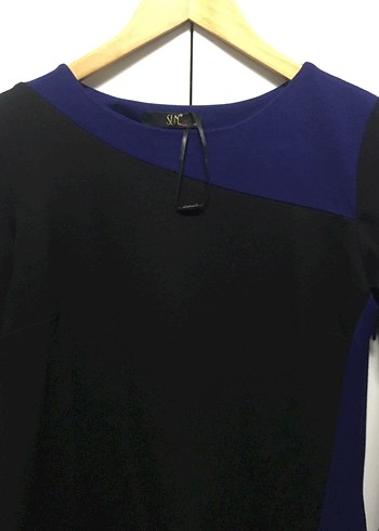 Mavi Siyah Drapeli Midi Kadın Elbise - Görsel 2