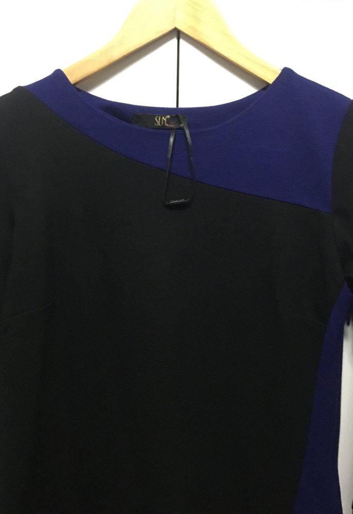 Mavi Siyah Drapeli Midi Kadın Elbise - Görsel 2