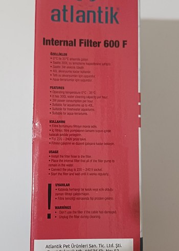Atlantik Akvaryum Pompa Ve İç Filtre 600F Siyah Sıfır Üründür. - Görsel 3