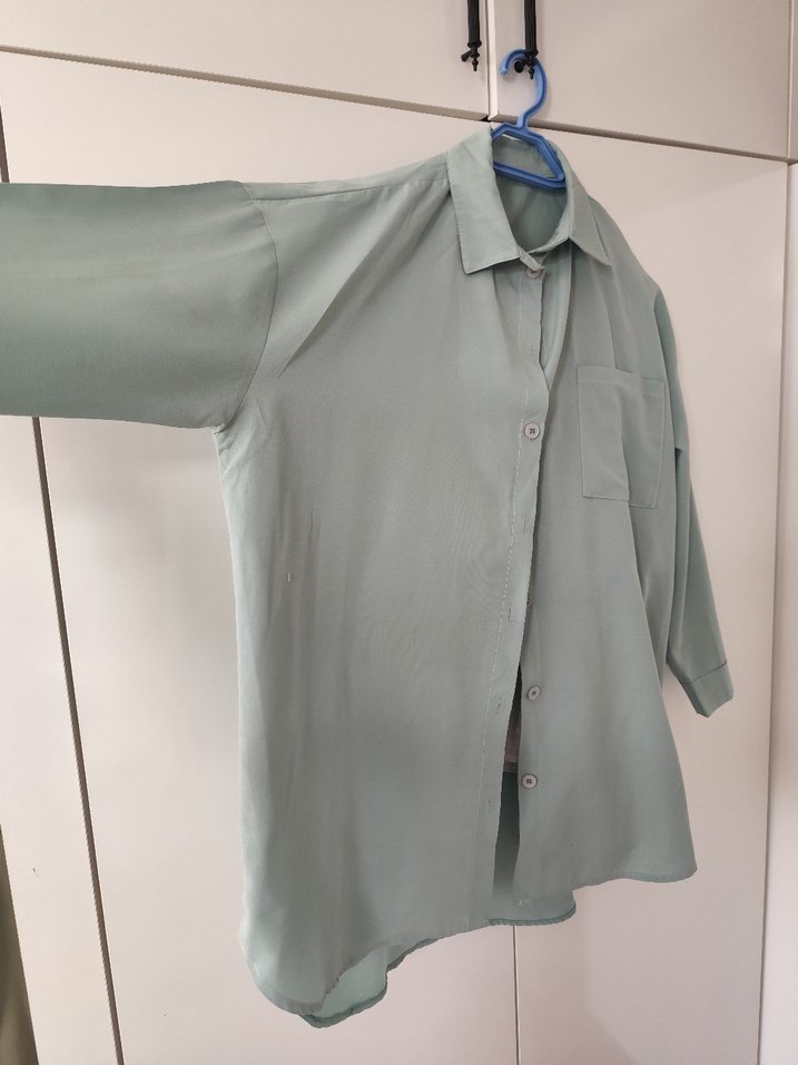 Düğmeli Uzun Kollu  Gömlek - Görsel 5