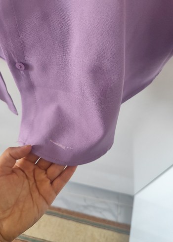 Uzun Kollu Düğmeli Mor Kadın Gömlek - Görsel 6