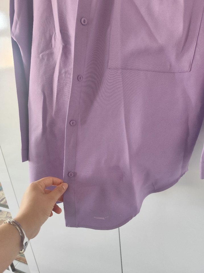 Uzun Kollu Düğmeli Mor Kadın Gömlek - Görsel 2