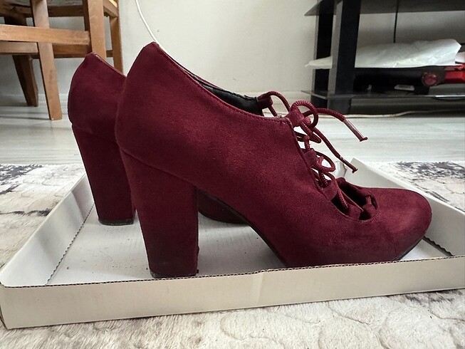 37 Beden bordo Renk BAMBİ KADIN TOPUKLU AYAKKABI