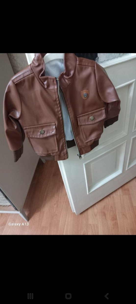 Düğmeli Kahverengi Deri Erkek Çocuk Ceketi - Görsel 2