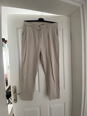 Krem Rengi Keten Pantolon