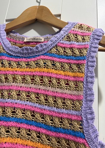 Renkli Bohem Örgü Kadın Süveter - Görsel 2