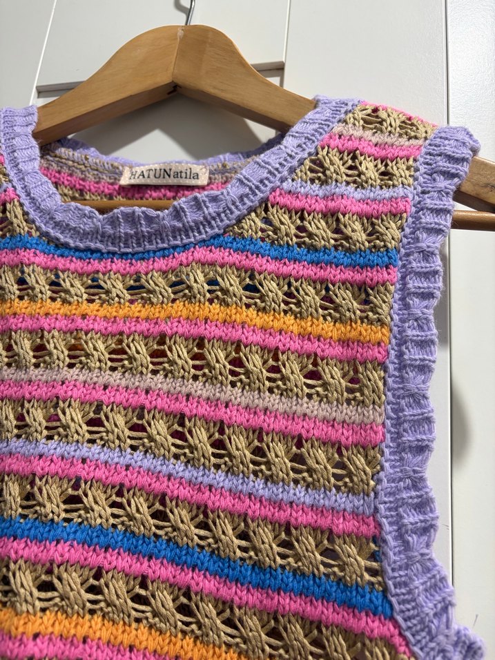 Renkli Bohem Örgü Kadın Süveter - Görsel 2