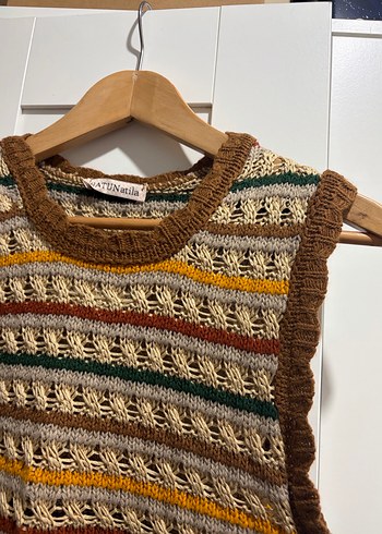 Bohem Çok Renkli Örgü Kolsuz Süveter - Görsel 2