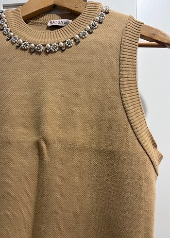 Bej Kadın Triko Süveter Taş Detaylı - Görsel 2