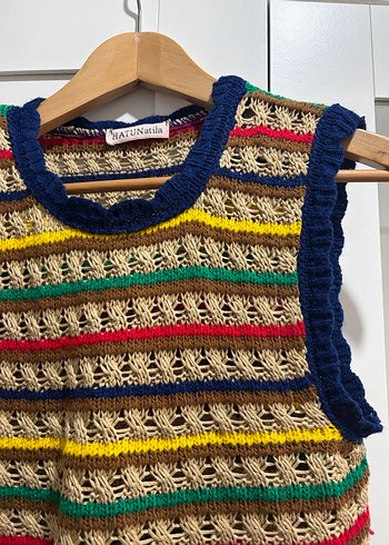 Çizgili Örgü Bohem Kadın Süveter - Görsel 2